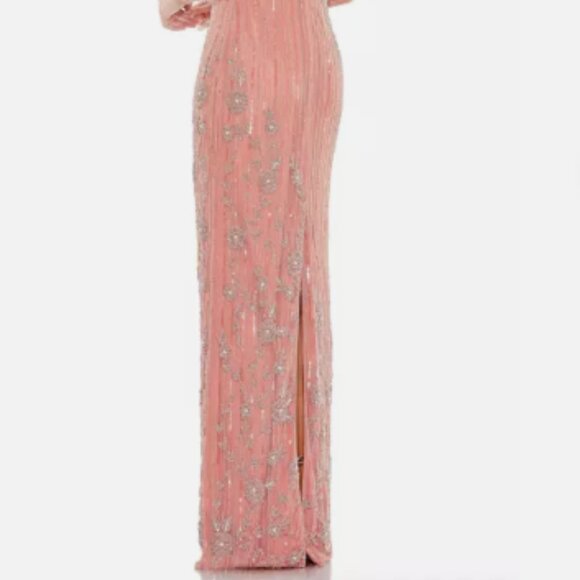 MAC DUGGAL 93626 EMBELLISHED HIGH NECK ILLUSIONS LONG SLEEVE ROSE GOWN sz 6 - Picture 7 of 8